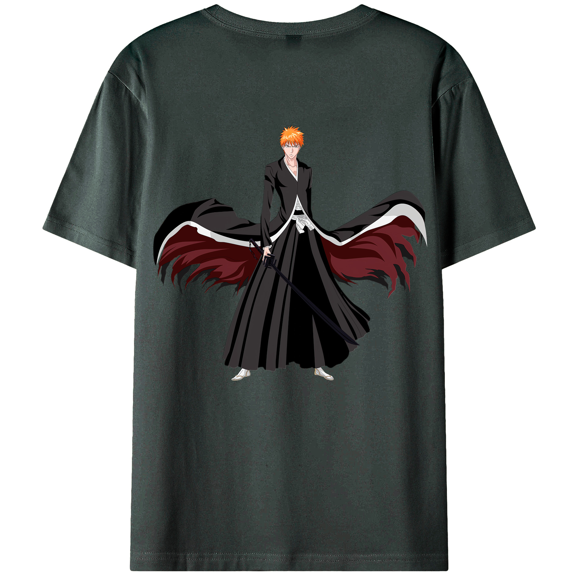 （画像用） ブリーチ 黒崎一護（くろさき いちご）BLEACH Kurosaki Ichigo 綿100％ メンズ半袖Tシャツ（バックプリント） 通気性